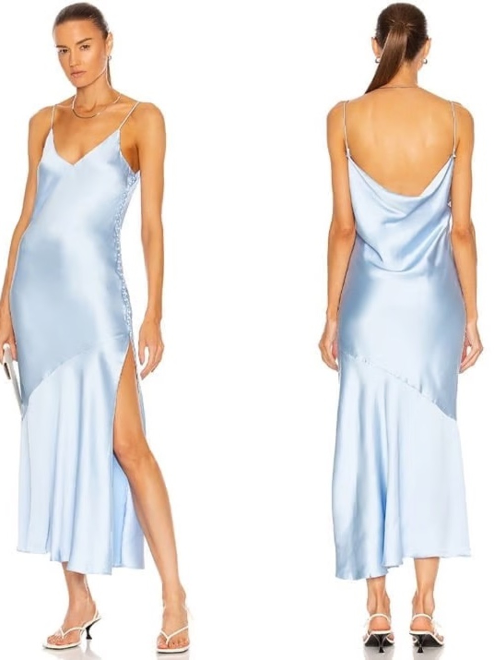 Atoir Powder Blue Satin Slip Dress with Spaghetti Straps - Picture 2 of 5